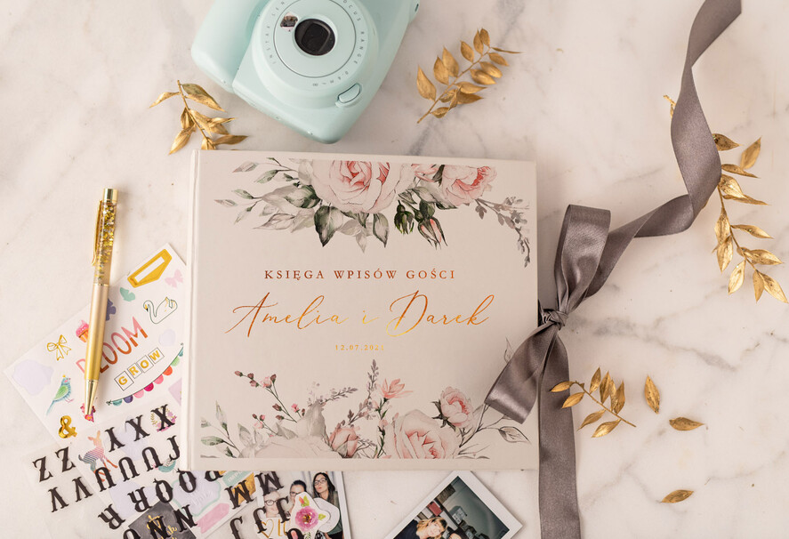 Księgi wpisów gości welurowe weselna księga wpisów gości złote litery album na zdjęcia z instaxa lub fotobudki 7