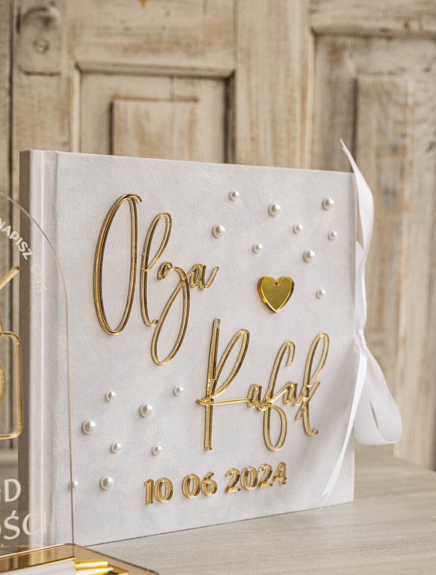 Księgi wpisów gości welurowe księga gości na wesele pamiątka ślubu, księga wpisów gości z perełkami złote napisy, elegancka welurowa księga wpisów gości z perełkami5