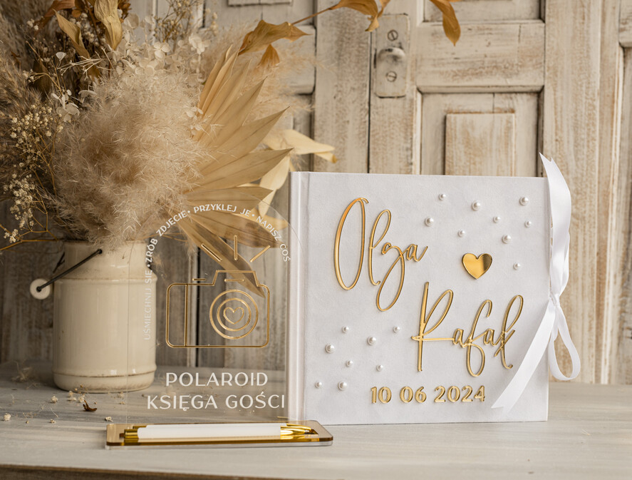 Księgi wpisów gości welurowe księga gości na wesele pamiątka ślubu, księga wpisów gości z perełkami złote napisy, elegancka welurowa księga wpisów gości z perełkami8