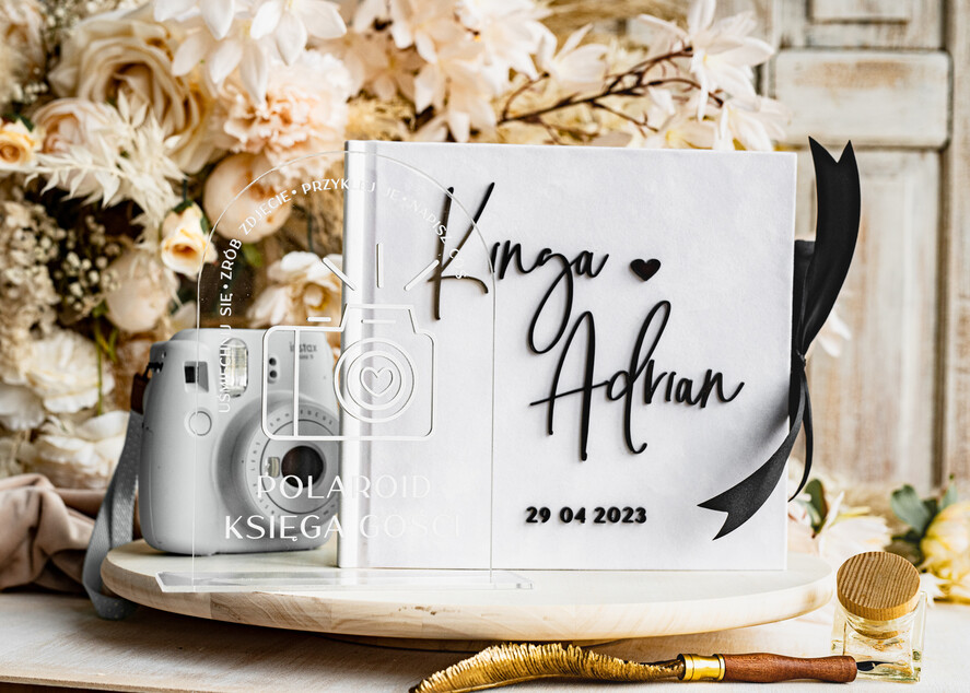 Księgi wpisów gości welurowe biało czarna ślubna księga gości i album na zdjęcia w jednym, album na życzenia i zdjęcia z fotobudki, weselna ksiega wpisow gości, album ślubny pamiątkowy0
