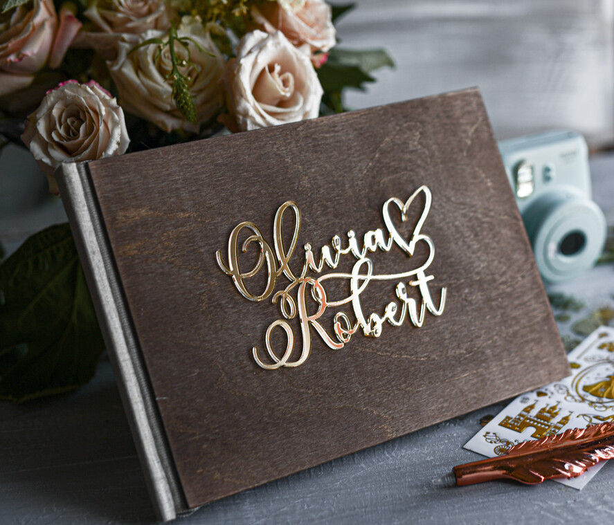 Księgi wpisów gości welurowe ksiega gosci weselnych na zdjęcia z fotobudki i polaroidy drewniana złote napisy 0