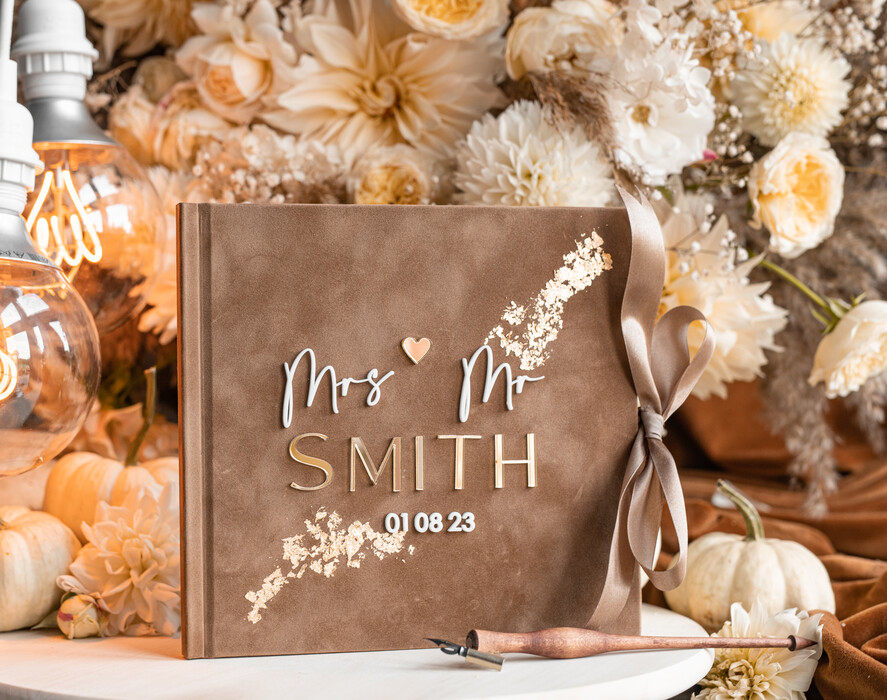 Księgi wpisów gości welurowe złota elegancka księga gości i album na zdjęcia w jednym, album na życzenia i zdjęcia z fotobudki, pamiątkowa welurowa księga wpisów gości 4