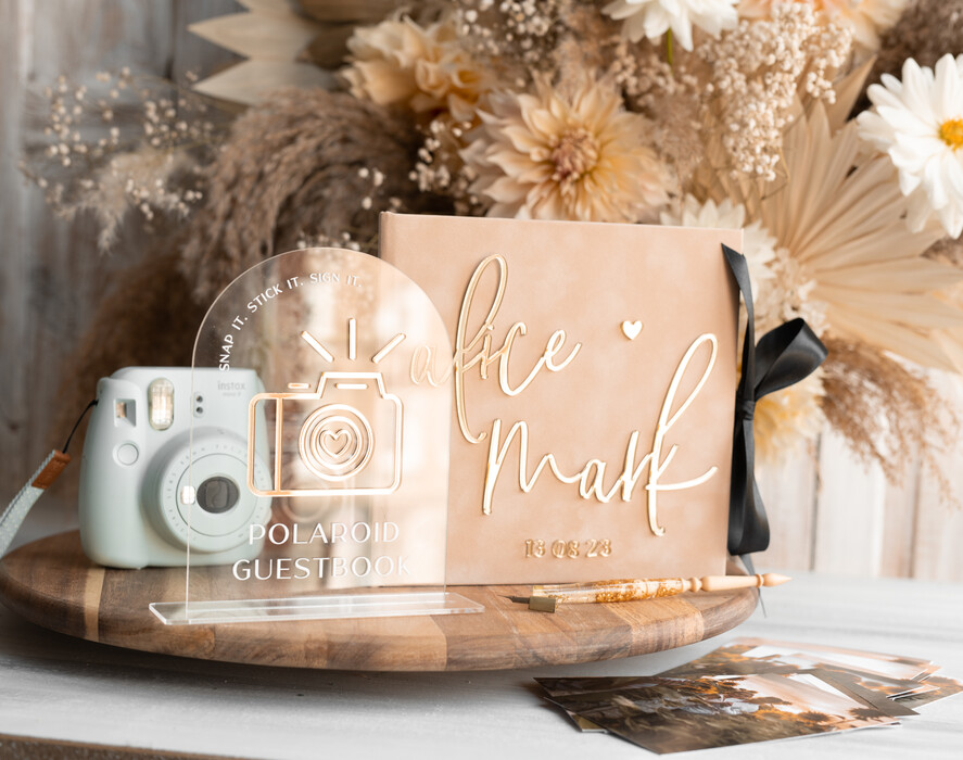 Księgi wpisów gości welurowe welurowa księga na wesele, pamiątkowa księga wpisów gości i na zdjęcia, księga na fotki z instaxa i fotobudki, welurowa księga ze złotymi napisami 9