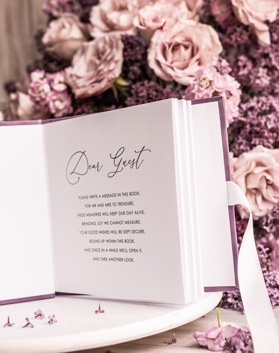 Księgi wpisów gości welurowe lawendowa elegancka księga gości i album na zdjęcia w jednym, lawendowy album na życzenia i zdjęcia z fotobudki, pamiątkowa welurowa księga wpisów gości 7