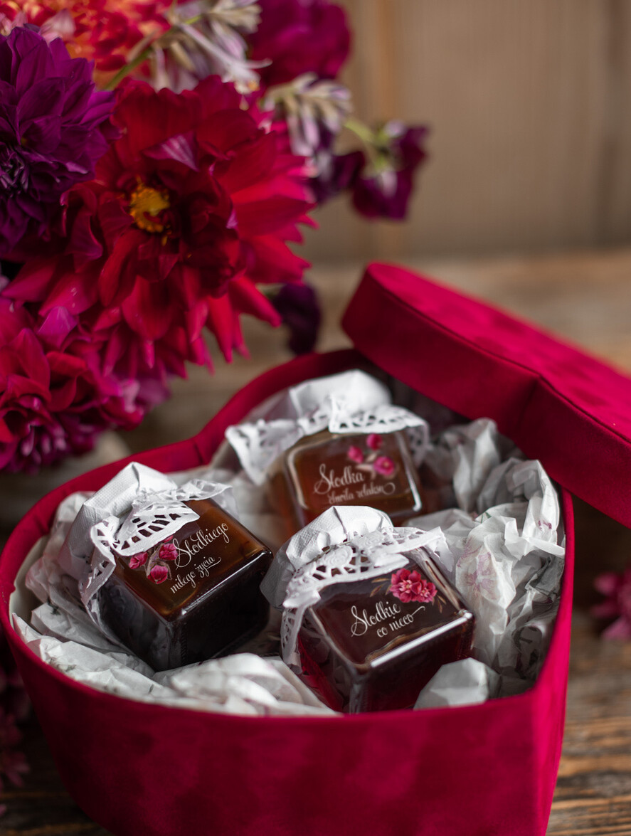 Prezenty, Podziękowania dla Rodziców Pudełka welurowe  pomysł na prezent dla Rodziców welurowe pudełko miód z dodatkami 9