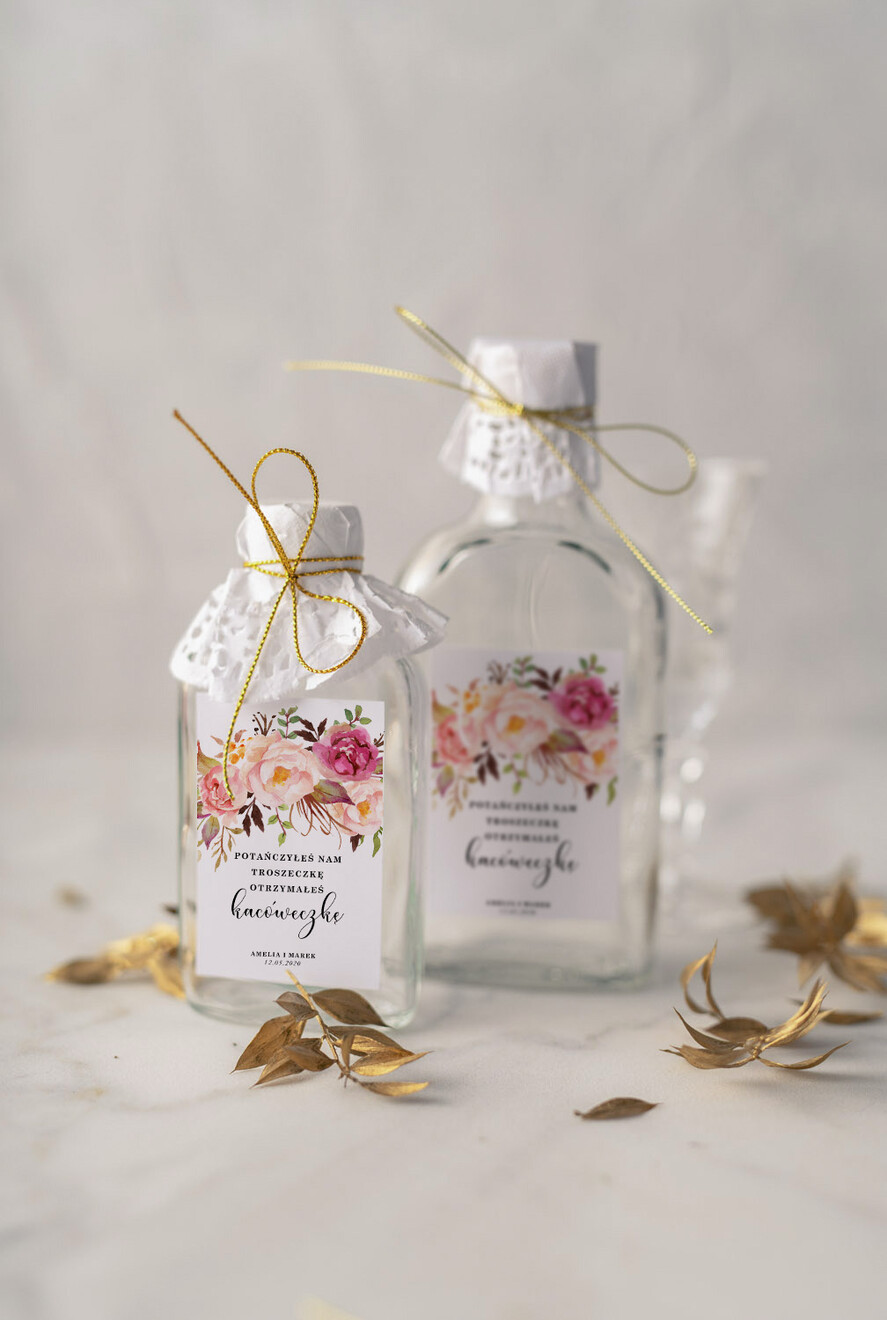 Podziękowania dla Gości Weselnych Butelki ślubne upominki dla gości, buteleczki na alkohol kacowki na dzien po0