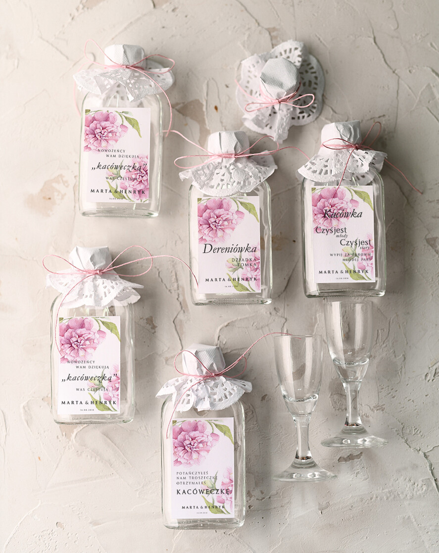 Podziękowania dla Gości Weselnych Butelki podziękowania podarunki dla gości weselnych, małe buteleczki na nalewki0