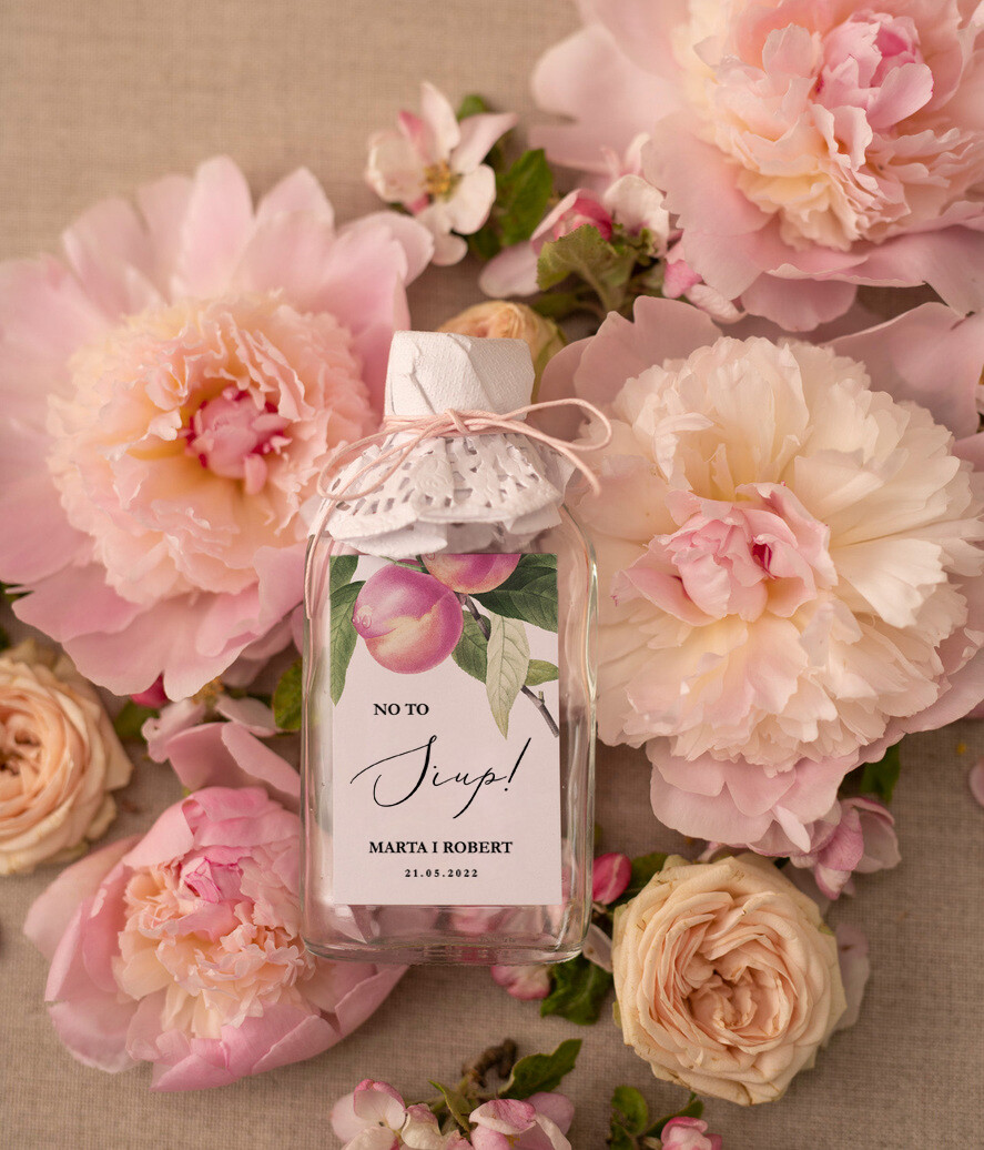 Podziękowania dla Gości Weselnych Butelki prezenciki dla gości weselnych, kacówki na własny trunek0