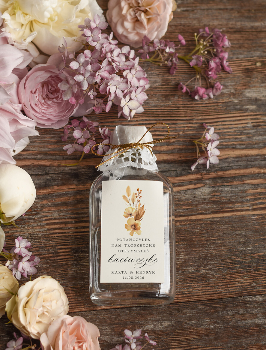 Podziękowania dla Gości Weselnych Butelki   prezent dla gości na weselu podziękowania dla gości weselnych, buteleczki 100 ml prezent dla gości na weselu, prezenty dla gości weselnych, kacówka, butelka na własny trunek na prezent dla gości0