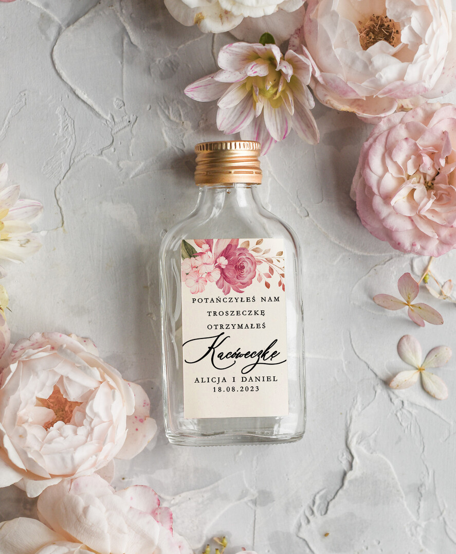 Podziękowania dla Gości Weselnych Butelki podziękowanie dla gości weselnych, kacóweczki do własnego wypełnienia, mała butelka 100 ml na podziękowania dla gości 0