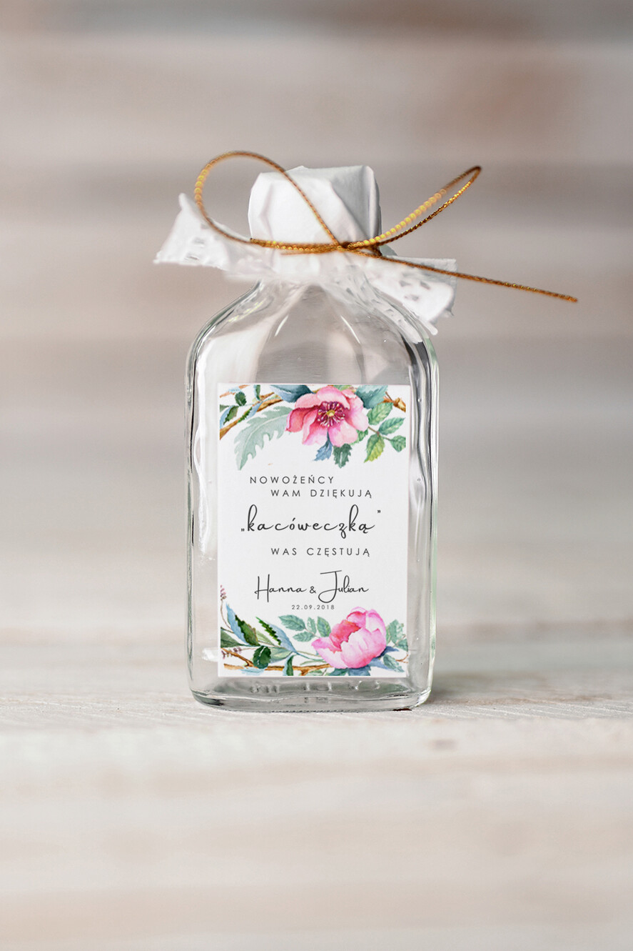 Podziękowania dla Gości Weselnych Butelki podziękowania prezenciki dla gości weselnych, buteleczki 100 ml ślubne kacowki1