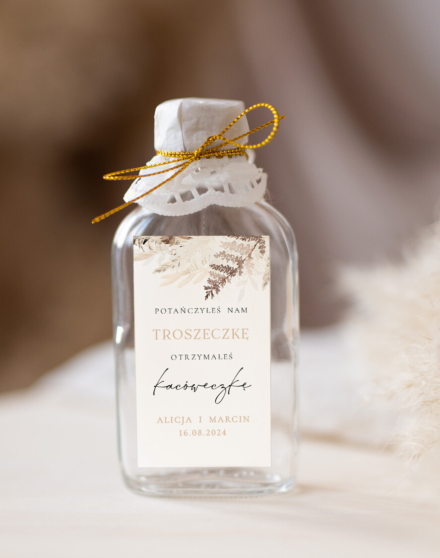 Podziękowania dla Gości Weselnych Butelki prezent dla gości weselnych, buteleczki 100 ml prezent dla gości, pomysł na prezenty dla gosci weselnych, buteleczki na własny trunek0