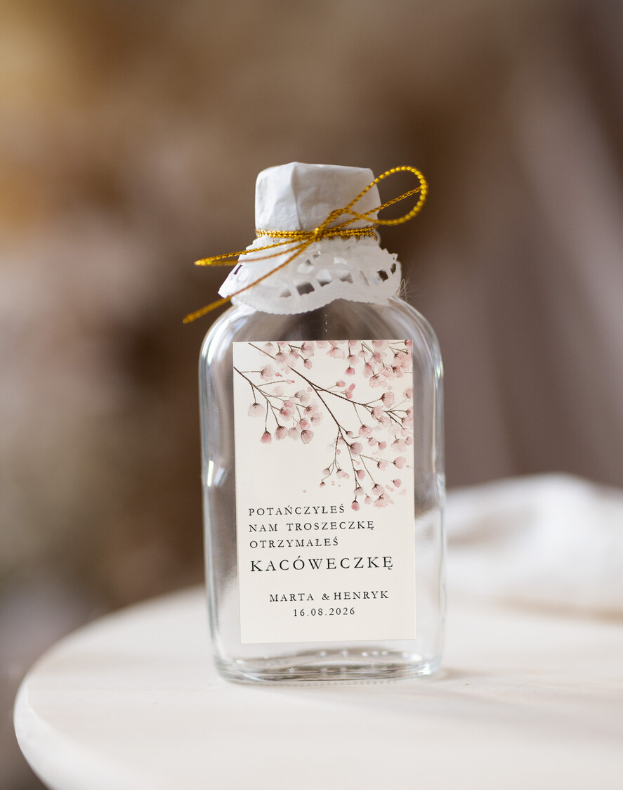 Podziękowania dla Gości Weselnych Butelki prezent dla gości na weselu podziękowania dla gości weselnych, buteleczki 100 ml prezent dla gości na weselu, prezenty dla gości weselnych, kacówka, butelka na własny trunek na prezent dla gości0