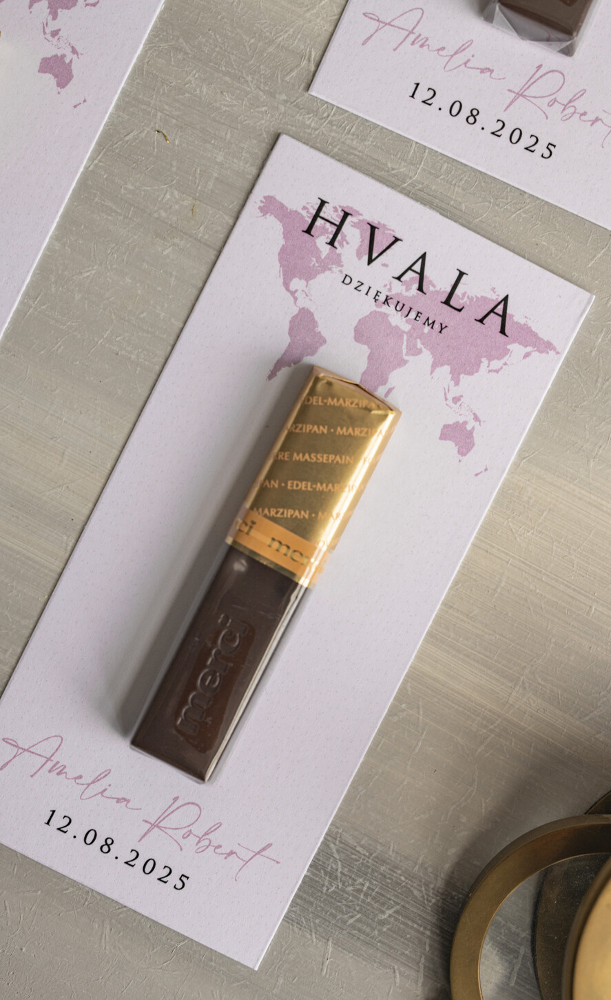 Podziękowania dla Gości Weselnych Czekoladki podziękowania dla gości po weselu, czekoladki merci w podziękowaniu dla gości weselnych, podziękowania dla gości z mapą świata 1