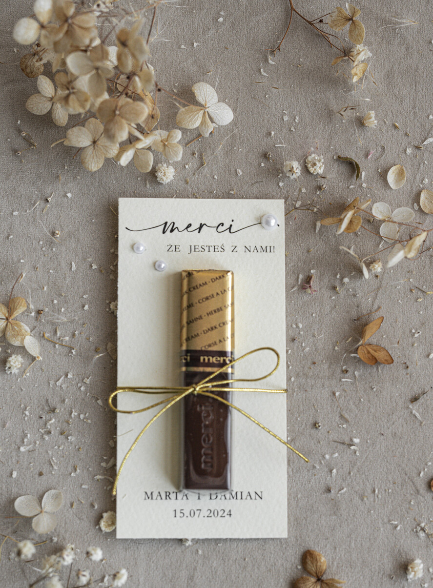 Podziękowania dla Gości Weselnych Czekoladki oryginalne podziękowania dla gości weselnych, czekoladka na podziękowanie dla gości, czekoladki merci dla gości weselnych, eleganckie podziękowania dla gości weselnych 3