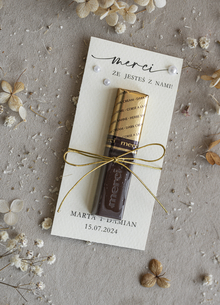 Podziękowania dla Gości Weselnych Czekoladki oryginalne podziękowania dla gości weselnych, czekoladka na podziękowanie dla gości, czekoladki merci dla gości weselnych, eleganckie podziękowania dla gości weselnych 2