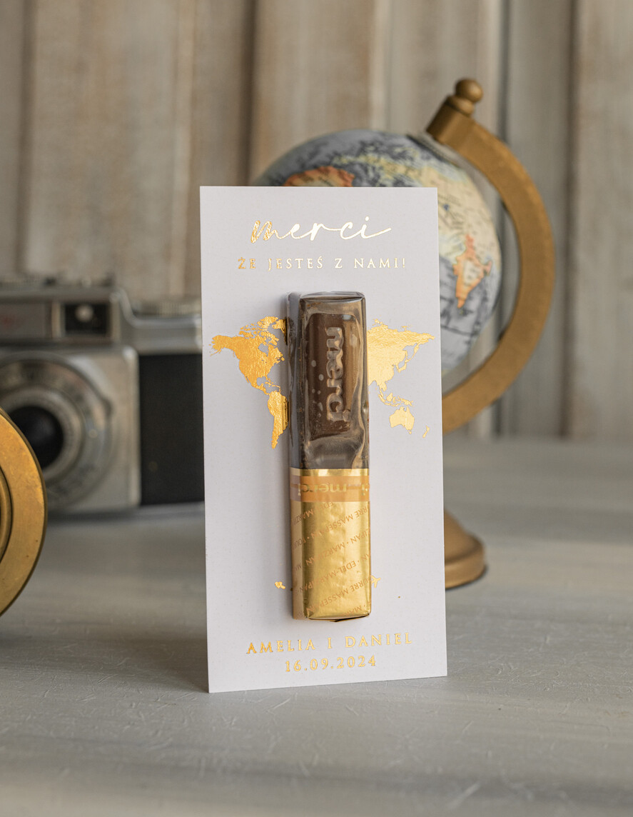 Podziękowania dla Gości Weselnych Czekoladki tematyczne podziękowania dla gości po weselu, czekoladki merci w podziękowaniu dla gości weselnych, podziękowania dla gości z mapą świata0
