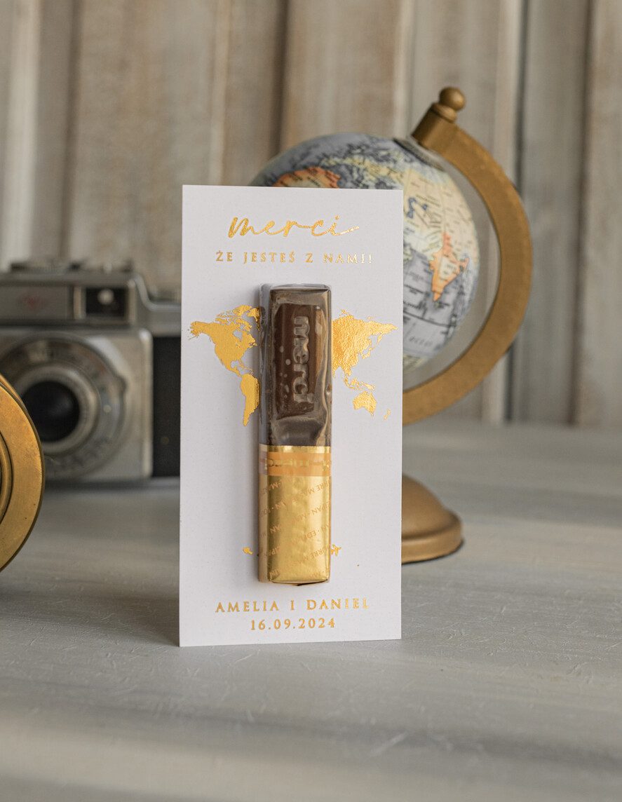 Podziękowania dla Gości Weselnych Czekoladki tematyczne podziękowania dla gości po weselu, czekoladki merci w podziękowaniu dla gości weselnych, podziękowania dla gości z mapą świata1