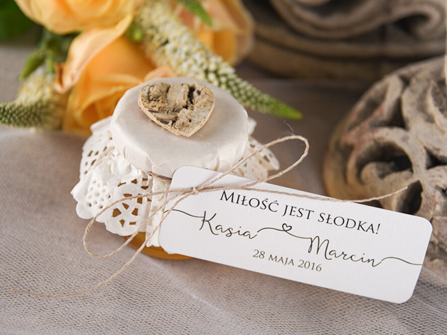 Podziękowania dla Gości Weselnych Miody i słoiczki Nutella podziękowania podarunki dla gości weselnych słodki upominek miód pszczeli w słoiczku  1