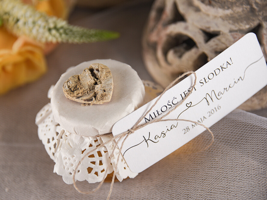 Podziękowania dla Gości Weselnych Miody i słoiczki Nutella podziękowania podarunki dla gości weselnych słodki upominek miód pszczeli w słoiczku  3
