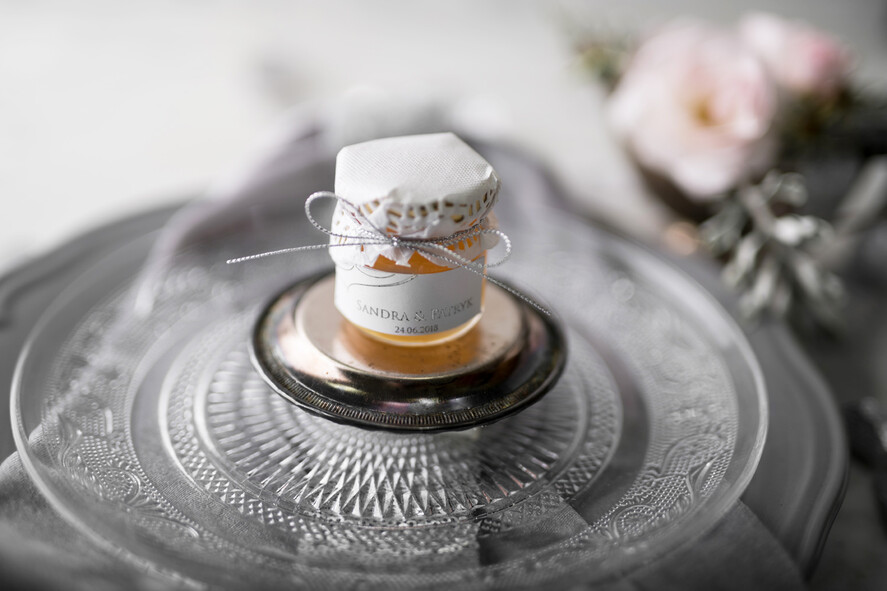 Podziękowania dla Gości Weselnych Miody i słoiczki Nutella podziękowania dla gości ślubnych słodkości od Państwa Młodych miodek w słoiczku  6