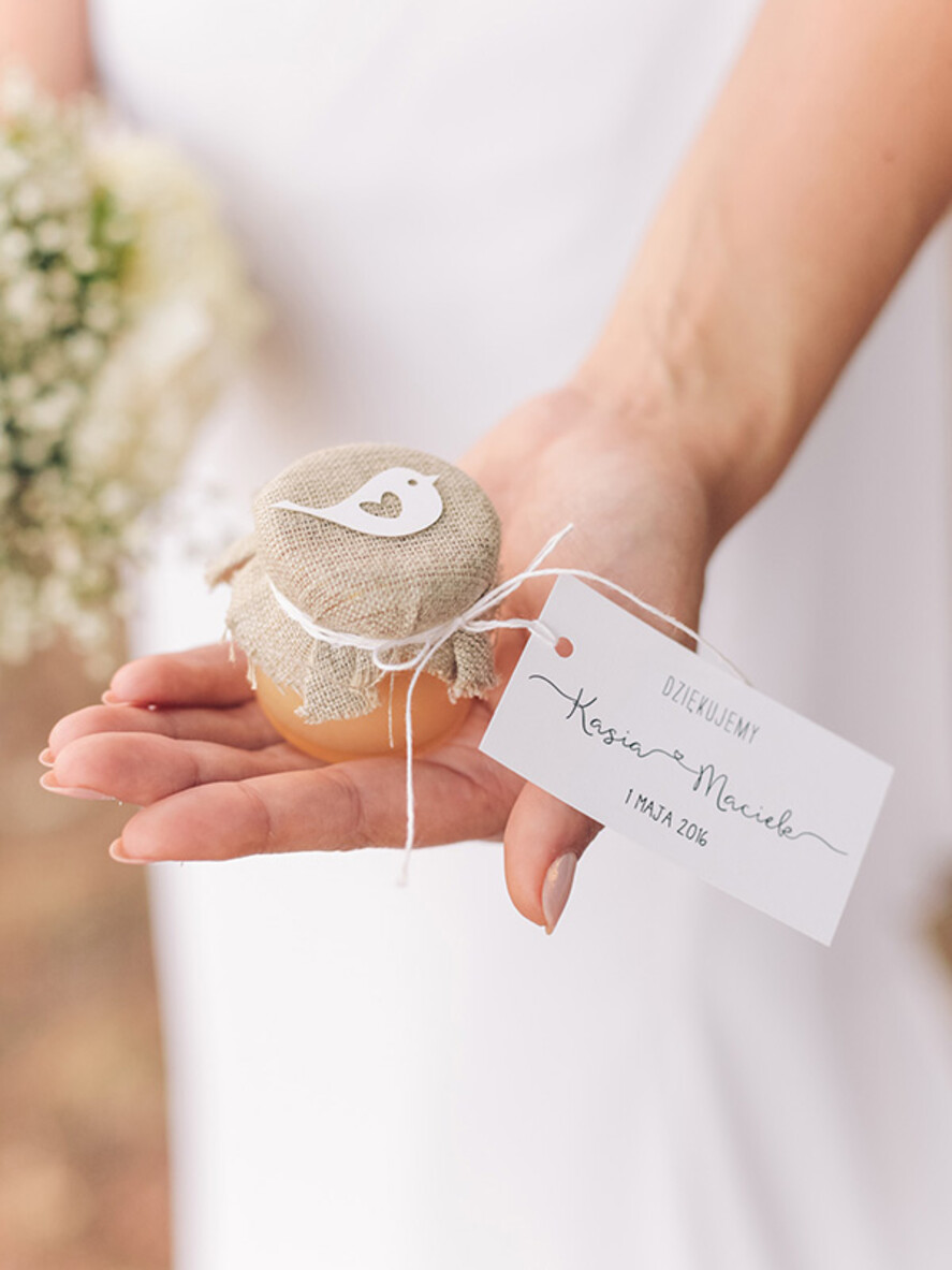 Podziękowania dla Gości Weselnych Miody i słoiczki Nutella ślubne podziękowania dla gości słodkości od Państwa Młodych personalizowany miodek  0