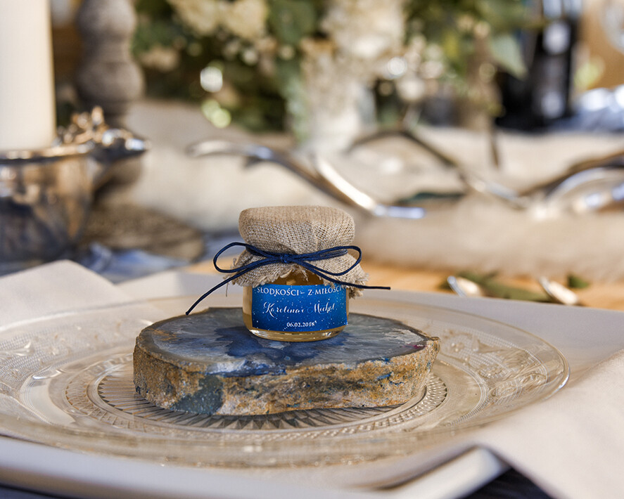 Podziękowania dla Gości Weselnych Miody i słoiczki Nutella prezenty od pary młodej dla gości weselnych spersonalizowane łakocie miód pszczeli w słoiczku  1