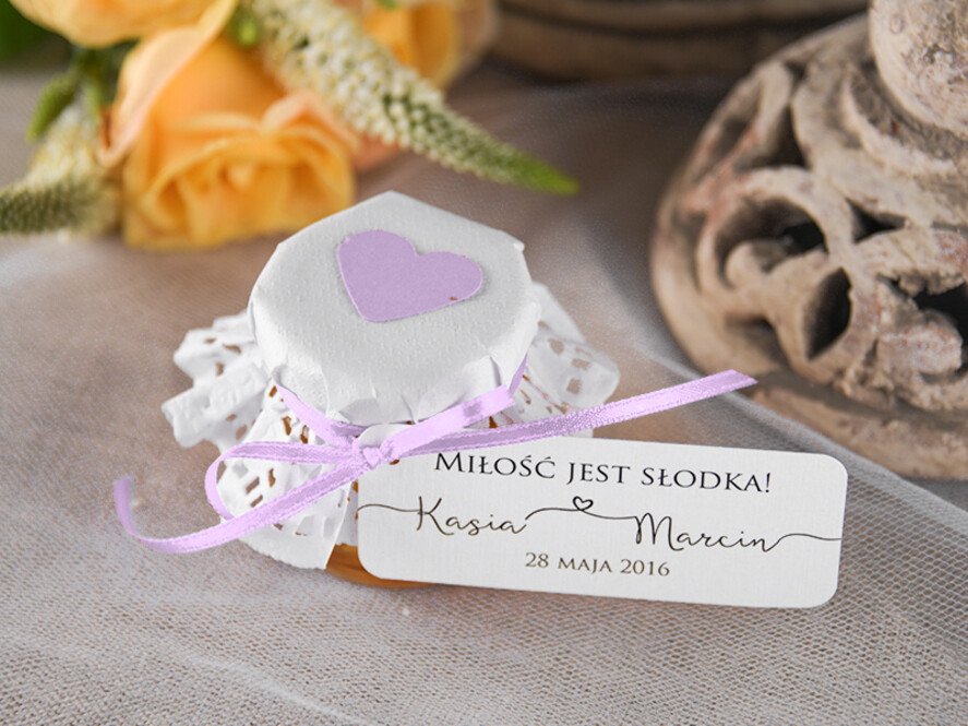 Podziękowania dla Gości Weselnych Miody i słoiczki Nutella ślubne upominki dla gości niepowtarzalny upominek słoiczek miodu  1