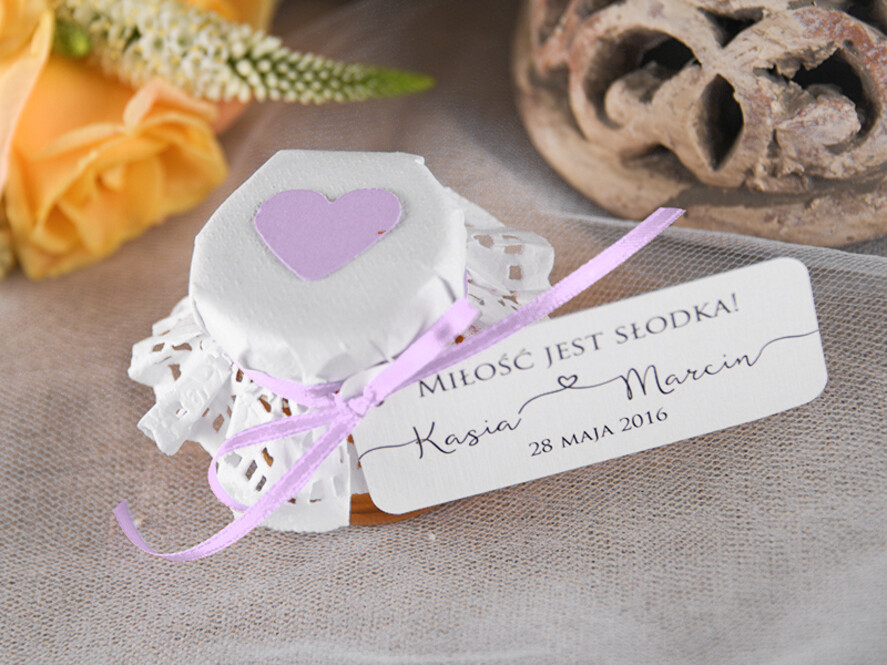 Podziękowania dla Gości Weselnych Miody i słoiczki Nutella ślubne upominki dla gości niepowtarzalny upominek słoiczek miodu  2