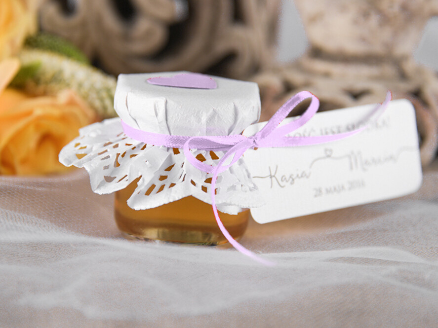 Podziękowania dla Gości Weselnych Miody i słoiczki Nutella ślubne upominki dla gości niepowtarzalny upominek słoiczek miodu  3
