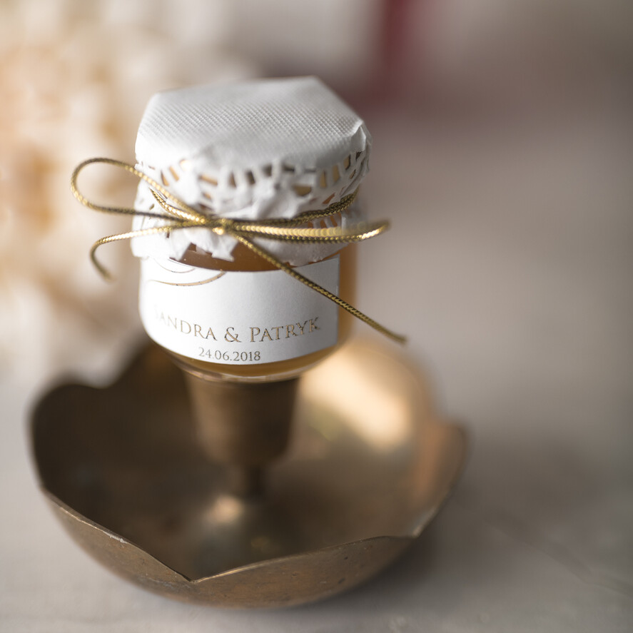 Podziękowania dla Gości Weselnych Miody i słoiczki Nutella podziękowania prezenciki dla gości weselnych słodki poczęstunek miód w słoiku  0