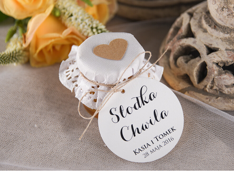 Podziękowania dla Gości Weselnych Miody i słoiczki Nutella prezenty od pary młodej dla gości weselnych spersonalizowane łakocie miodki w słoiczku  3