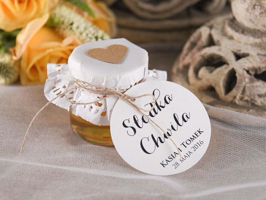 Podziękowania dla Gości Weselnych Miody i słoiczki Nutella prezenty od pary młodej dla gości weselnych spersonalizowane łakocie miodki w słoiczku  0