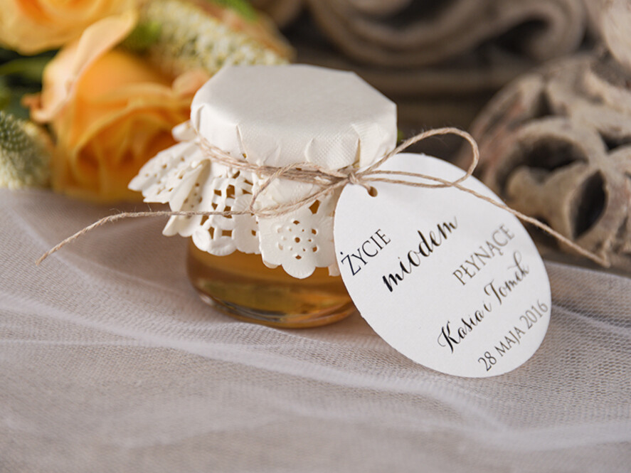 Podziękowania dla Gości Weselnych Miody i słoiczki Nutella unikatowe podziękowania dla gości słodkości od Państwa Młodych słoiczek miodu  0