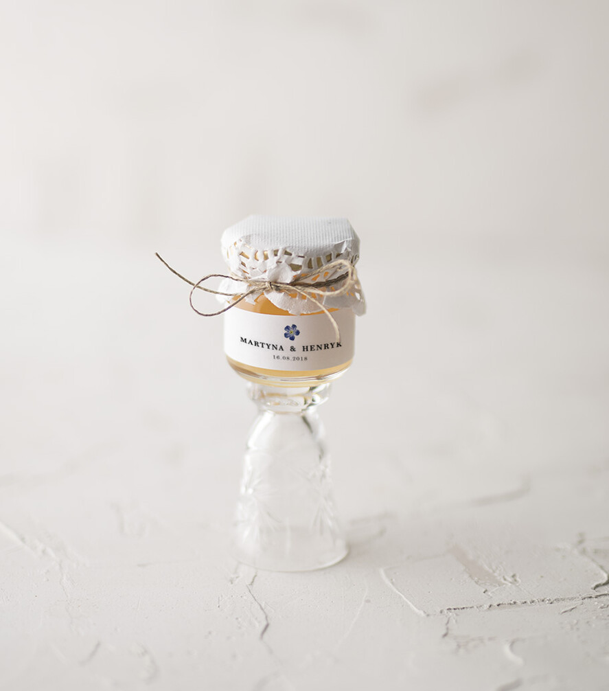 Podziękowania dla Gości Weselnych Miody i słoiczki Nutella podziękowania dla gości po ślubie upominek z unikatowym motywem miód pszczeli w słoiczku  0