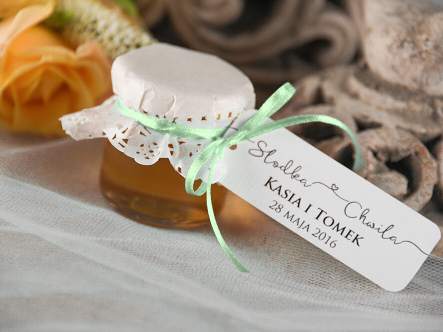 Podziękowania dla Gości Weselnych Miody i słoiczki Nutella podziękowania dla gości weselnych upominek z unikatowym motywem miodki w słoiczku  1