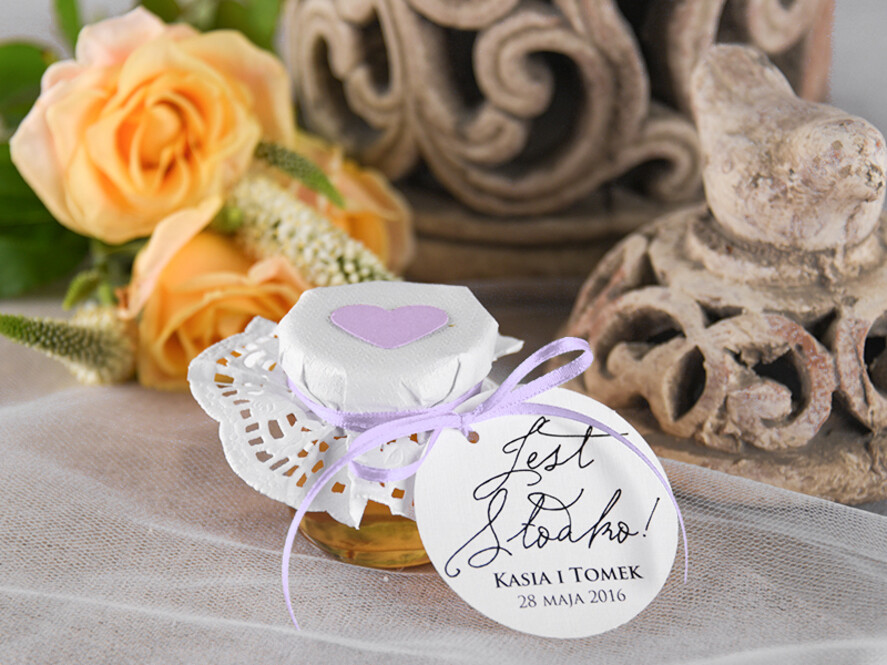 Podziękowania dla Gości Weselnych Miody i słoiczki Nutella oryginalne podziękowania dla gości upominek z unikatowym motywem personalizowany miodek  0