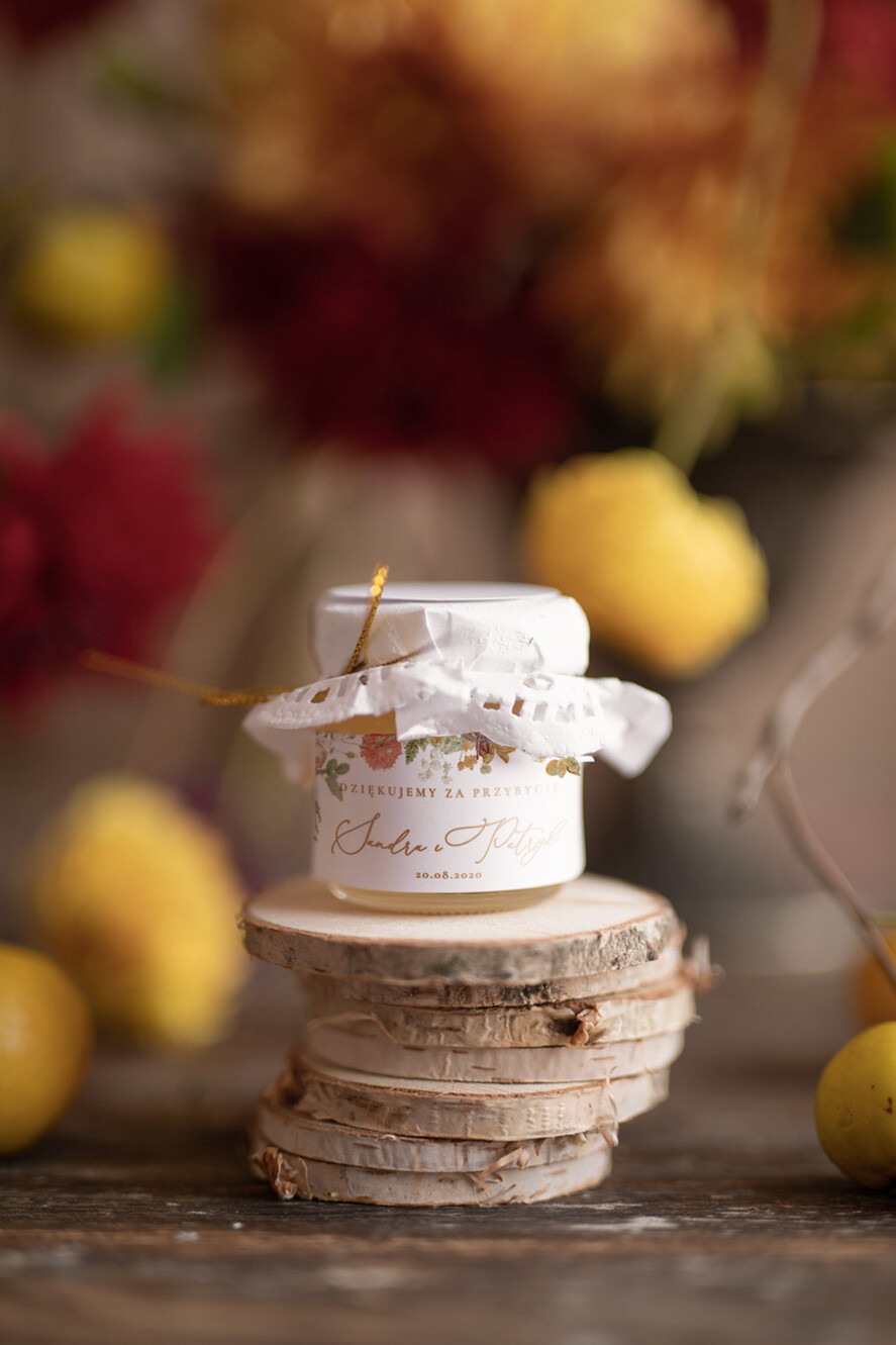 Podziękowania dla Gości Weselnych Miody i słoiczki Nutella prezenty upominki dla gości weslenych  słoiczki na miód1