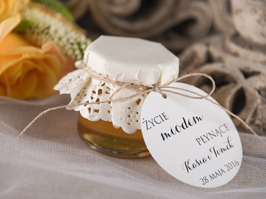 Podziękowania dla Gości Weselnych Miody i słoiczki Nutella podziękowania dla gości weselnych łakocie dla podnienienia słoiczek miodu z personalizacją  3