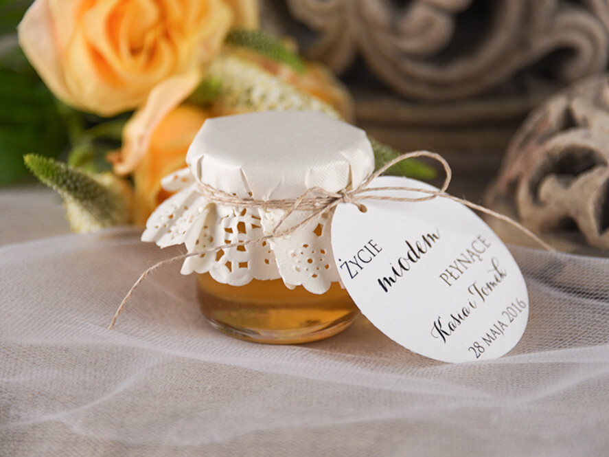 Podziękowania dla Gości Weselnych Miody i słoiczki Nutella podziękowania dla gości weselnych łakocie dla podnienienia słoiczek miodu z personalizacją  0