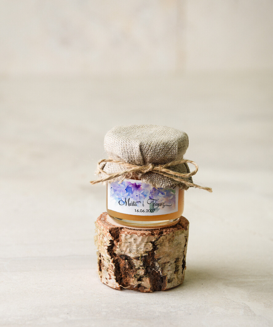 Podziękowania dla Gości Weselnych Miody i słoiczki Nutella personalizowane podziękowania dla gości weselnych słodkie zaskoczenie słoiczek miodu z personalizacją  0