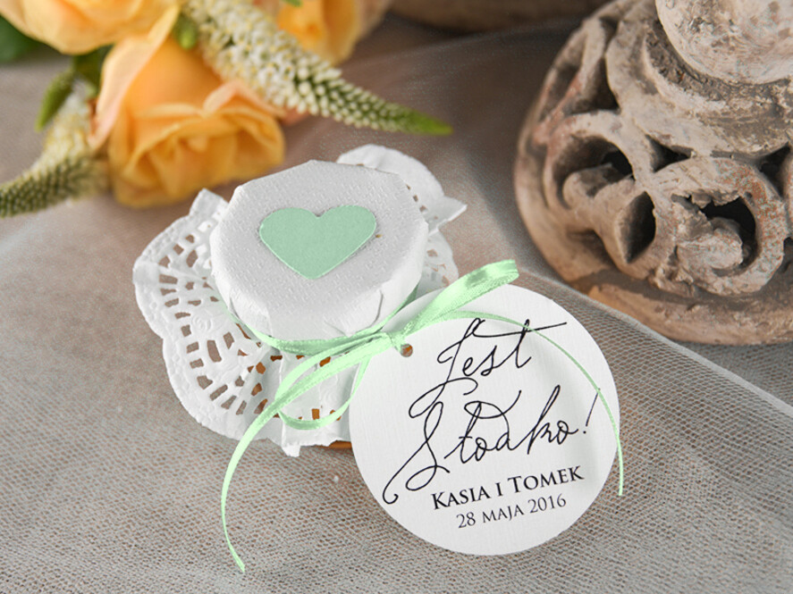 Podziękowania dla Gości Weselnych Miody i słoiczki Nutella ślubne podziękowania dla gości weselnych słodki upominek sprawiający przyjemność miód w słoiku  2