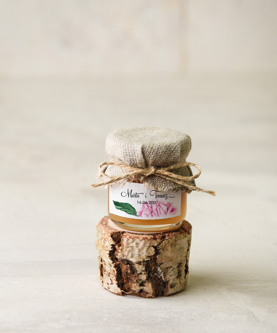 Podziękowania dla Gości Weselnych Miody i słoiczki Nutella oryginalne podziękowania dla gości słodki poczęstunek miodek w małym słoiczku  0