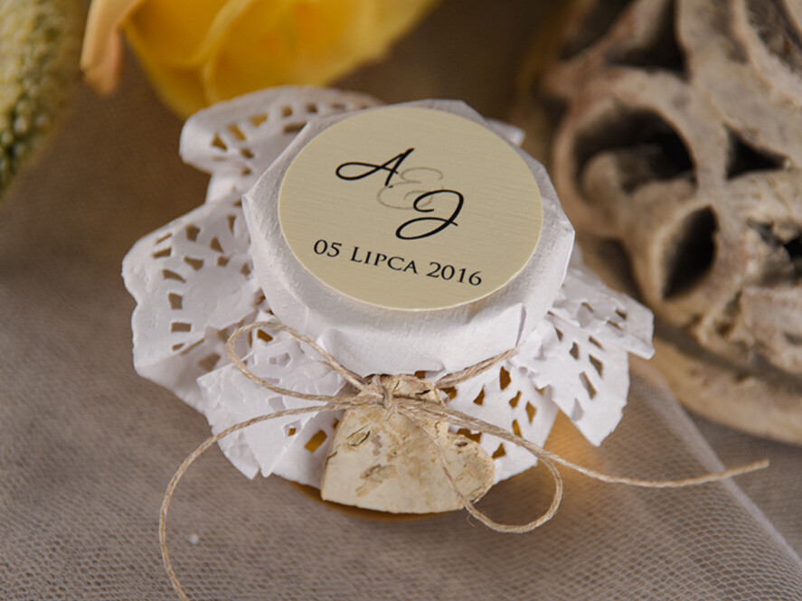 Podziękowania dla Gości Weselnych Miody i słoiczki Nutella prezenty dla gości weslenych słodki poczęstunek słoiczek miodu  1