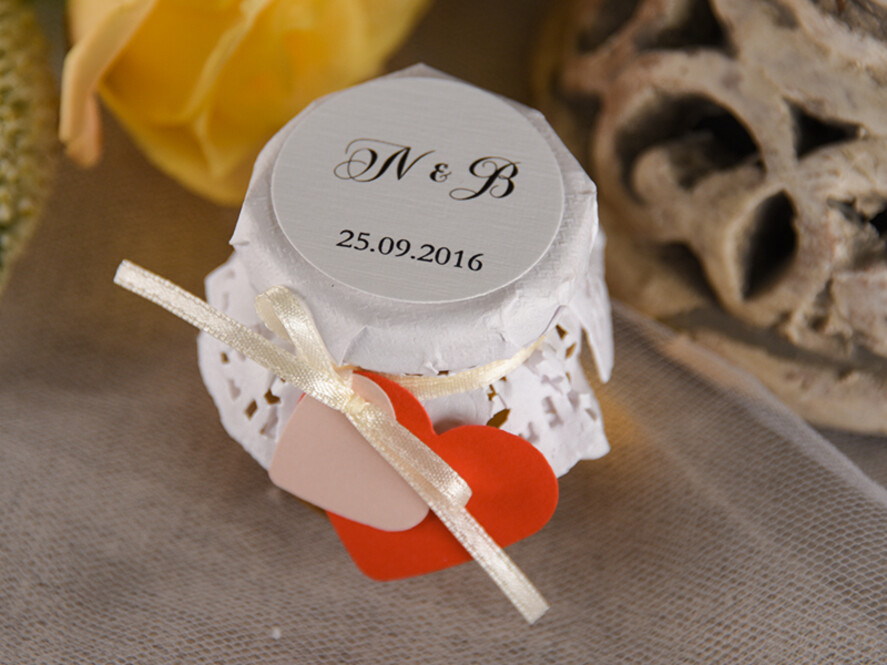 Podziękowania dla Gości Weselnych Miody i słoiczki Nutella podziękowania prezenciki dla gości weselnych upominek z unikatowym motywem personalizowany słoiczek z miodem  2