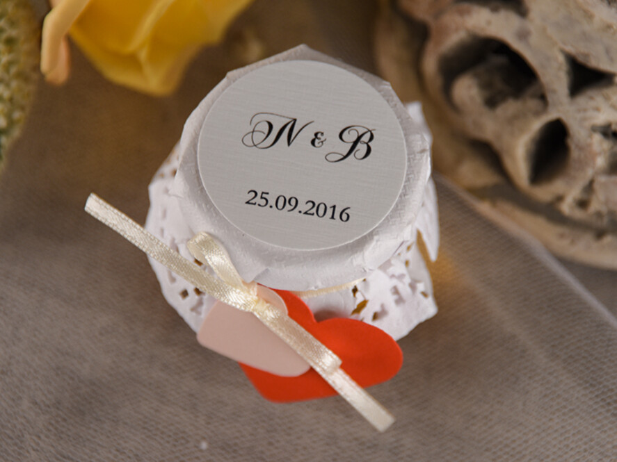 Podziękowania dla Gości Weselnych Miody i słoiczki Nutella podziękowania prezenciki dla gości weselnych upominek z unikatowym motywem personalizowany słoiczek z miodem  3