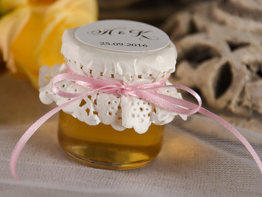 Podziękowania dla Gości Weselnych Miody i słoiczki Nutella podziękowania dla gości ślubnych słodkie przyjemności z personalizacją personalizowany miodek  4