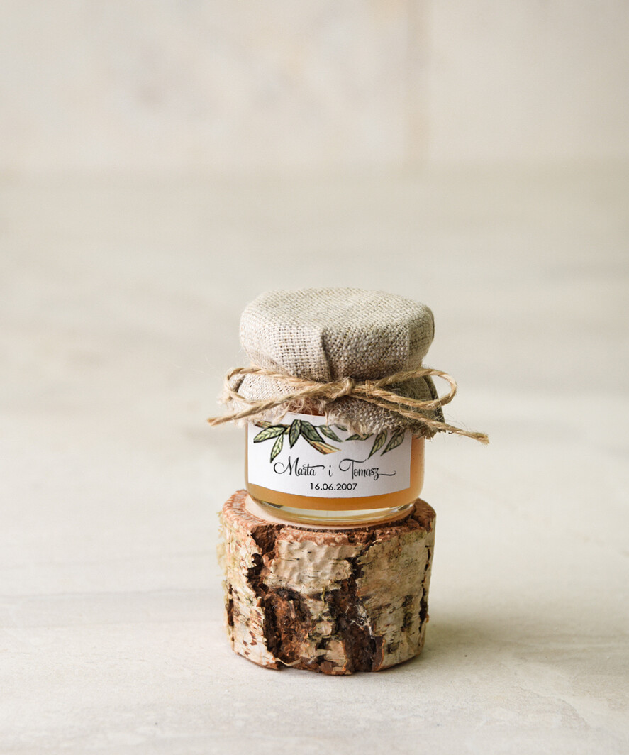 Podziękowania dla Gości Weselnych Miody i słoiczki Nutella upominki ślubne od pary młodej dla gości weselnych słoiczek na miód miodek słodkości od Państwa Młodych 0