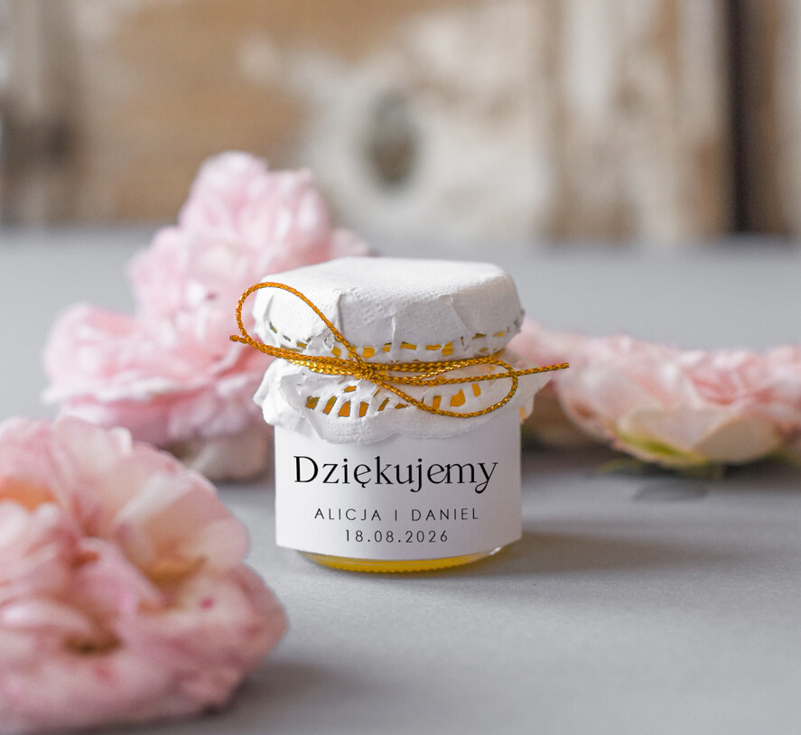 Podziękowania dla Gości Weselnych Miody i słoiczki Nutella podziękowanie dla gości weselnych, mini słoiczek z miodem, prezent dla gości weselnych słoiczek miodu, pomysł na podziękowania dla gości na weselu1