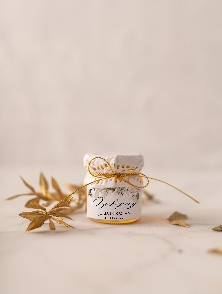 Podziękowania dla Gości Weselnych Miody i słoiczki Nutella podarunki ślubne dla gości weselnych słodki poczęstunek miód w słoiczku  0